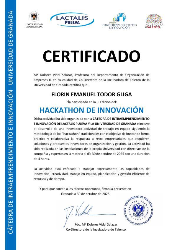 Certificado: III Hackathon de Innovación