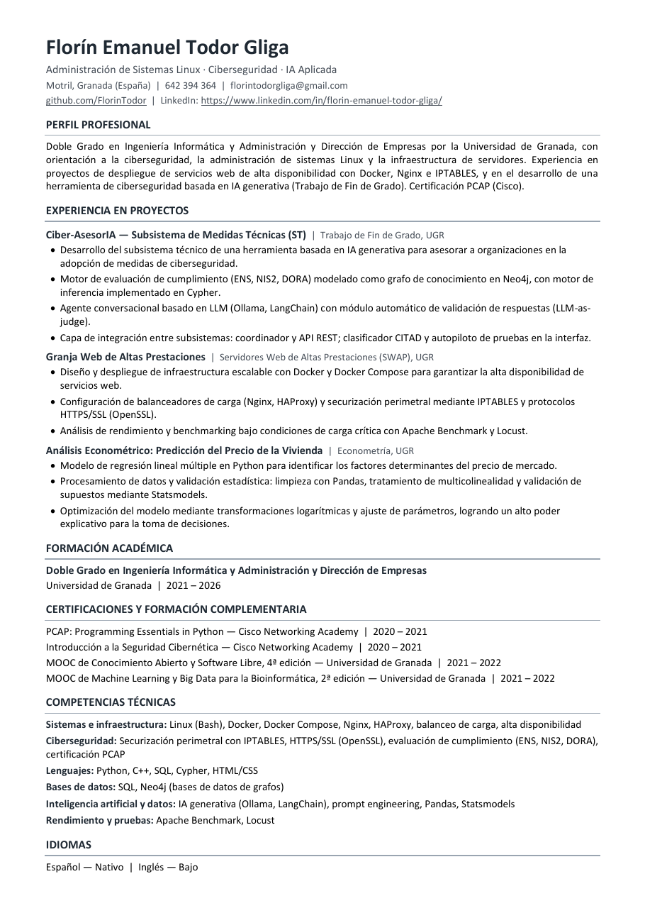 Primera página del currículum