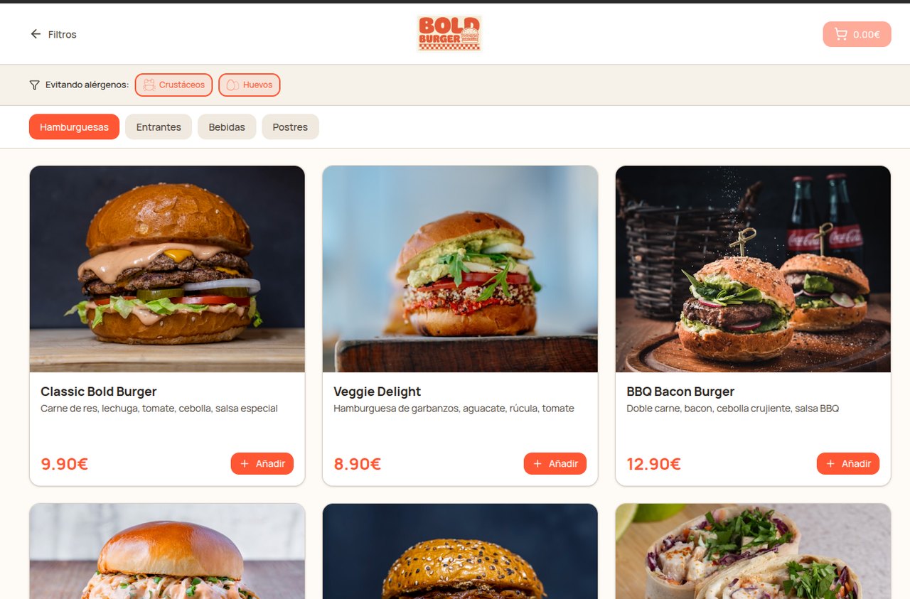 Captura del prototipo de Bold Burger - Caso de estudio UX de una web de comida rápida